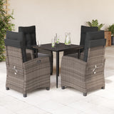 vidaXL 3-delige Tuinset met kussens poly rattan grijs
