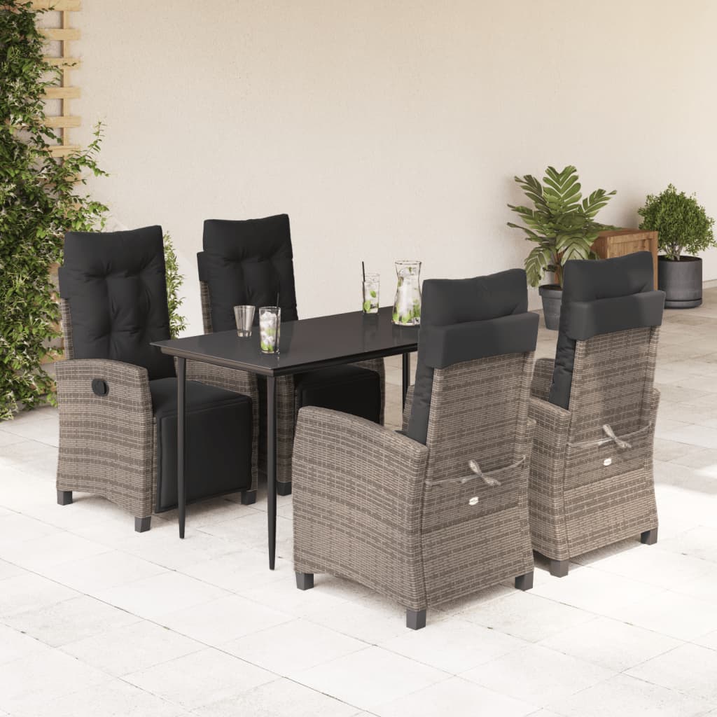 vidaXL 3-delige Tuinset met kussens poly rattan grijs