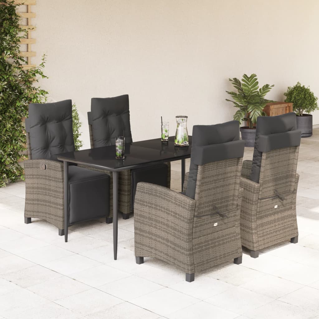 vidaXL 3-delige Tuinset met kussens poly rattan grijs