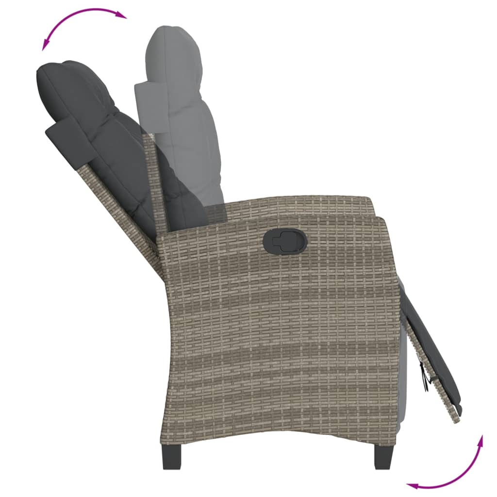 vidaXL 3-delige Tuinset met kussens poly rattan grijs
