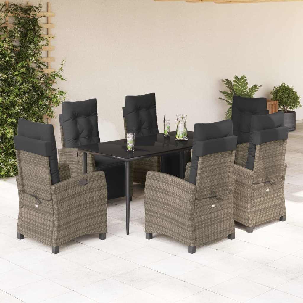 vidaXL 3-delige Tuinset met kussens poly rattan grijs