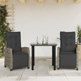 vidaXL 3-delige Tuinset met kussens poly rattan grijs