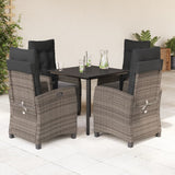 vidaXL 3-delige Tuinset met kussens poly rattan grijs