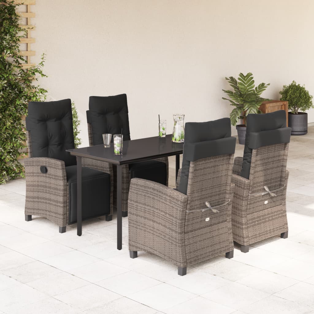 vidaXL 3-delige Tuinset met kussens poly rattan grijs