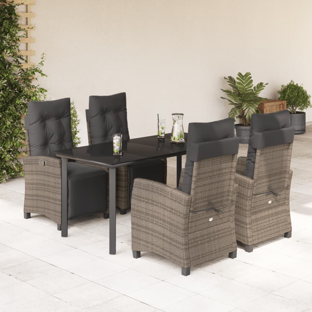 vidaXL 3-delige Tuinset met kussens poly rattan grijs