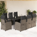 vidaXL 3-delige Tuinset met kussens poly rattan grijs