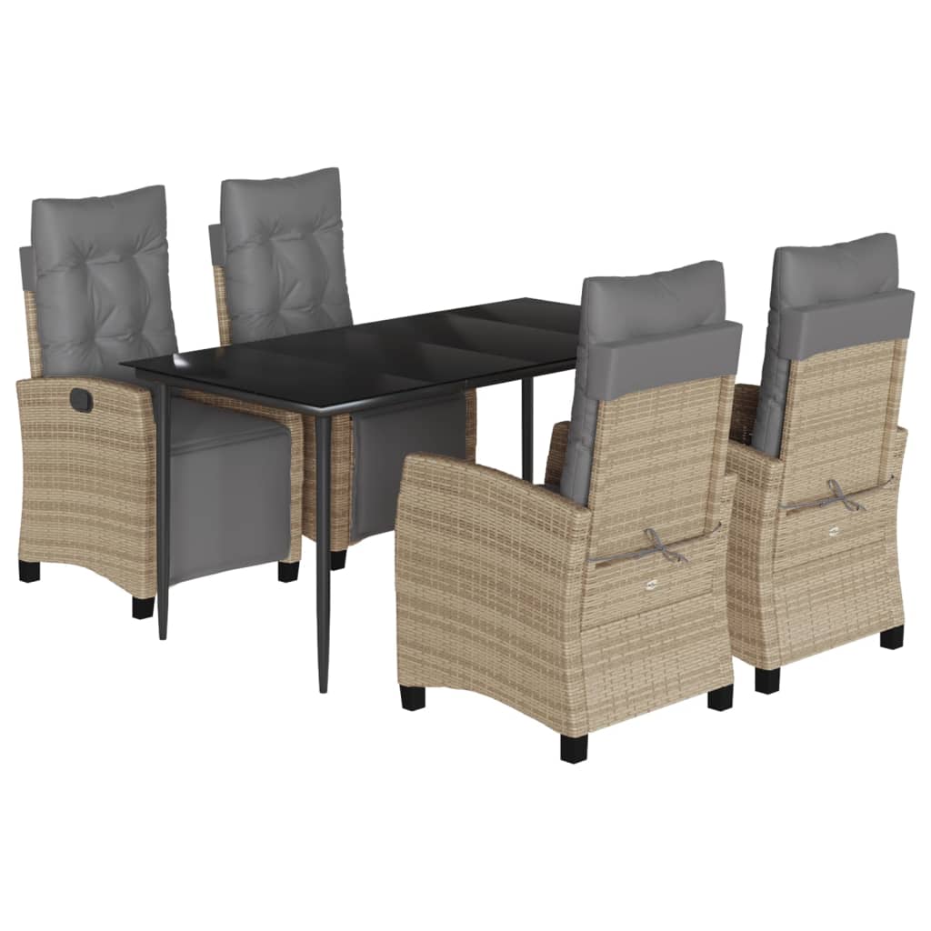 vidaXL 5-piece Garden Lounge Set with Cushions Poly Rattan Mixed Beige