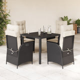 vidaXL 3-delige Tuinset met kussens poly rattan zwart