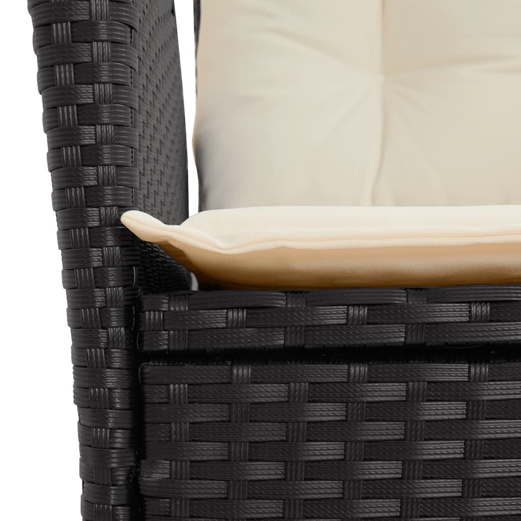 vidaXL 3-delige Tuinset met kussens poly rattan zwart