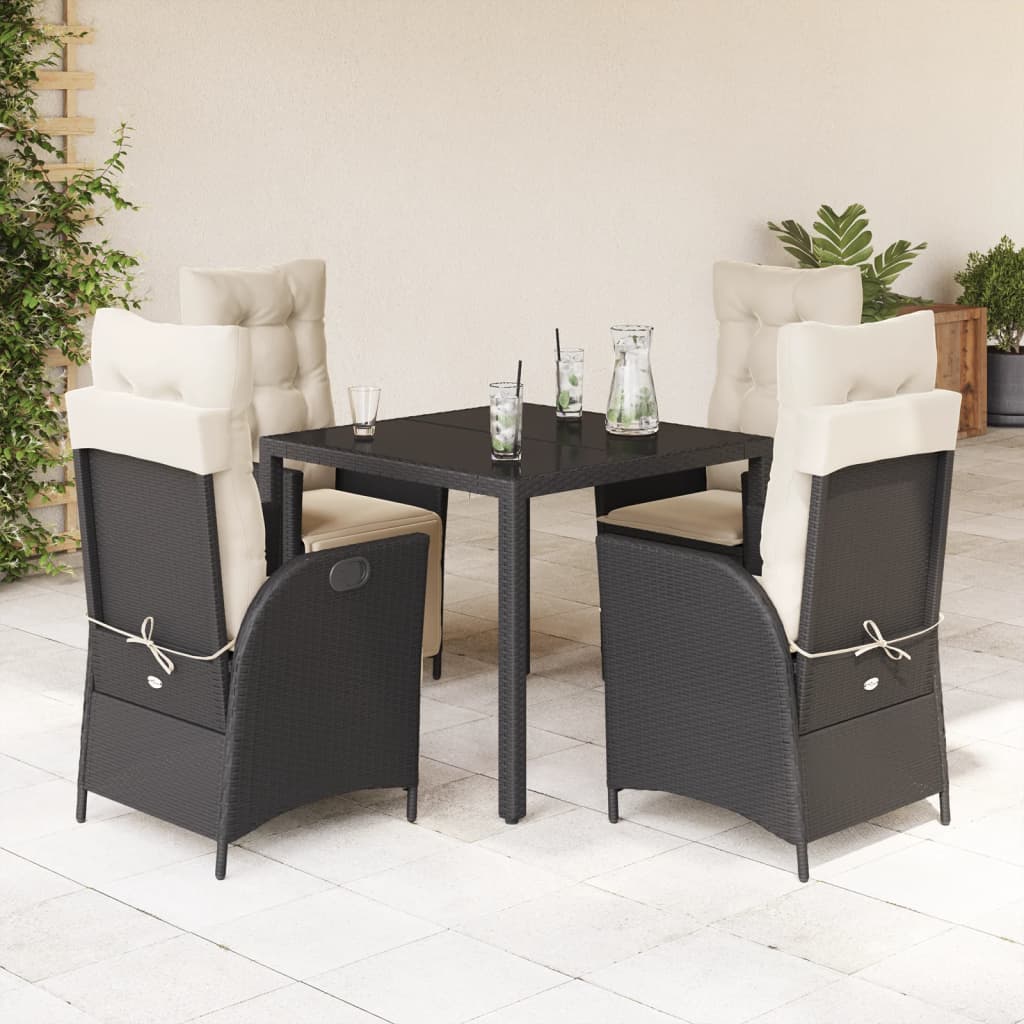 vidaXL 3-delige Tuinset met kussens poly rattan zwart