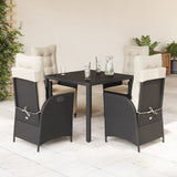 vidaXL 3-delige Tuinset met kussens poly rattan zwart