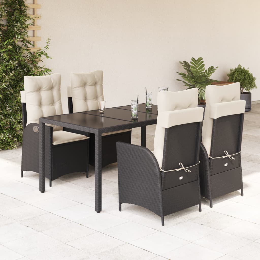 vidaXL 3-delige Tuinset met kussens poly rattan zwart