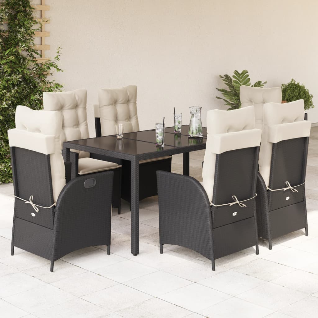 vidaXL 3-delige Tuinset met kussens poly rattan zwart