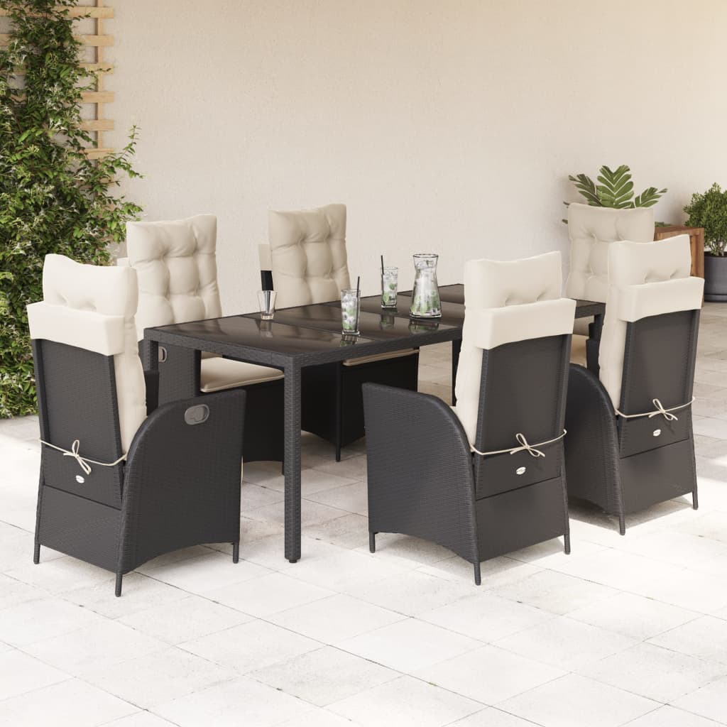 vidaXL 3-delige Tuinset met kussens poly rattan zwart