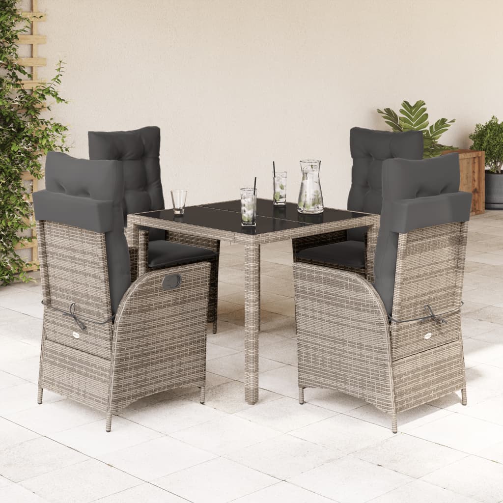 vidaXL 3-delige Tuinset met kussens poly rattan grijs