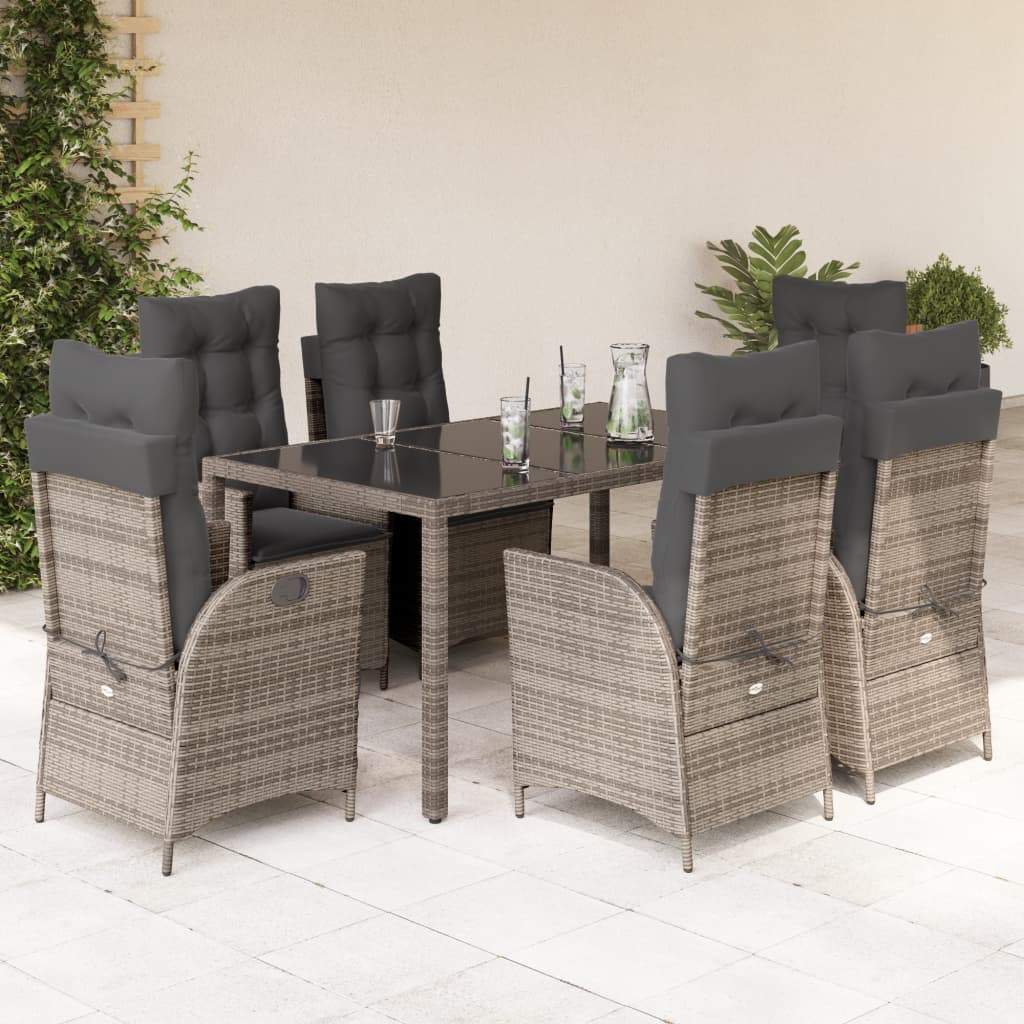 vidaXL 3-delige Tuinset met kussens poly rattan grijs