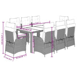 vidaXL 3-delige Tuinset met kussens poly rattan grijs