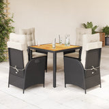 vidaXL 3-delige Tuinset met kussens poly rattan zwart