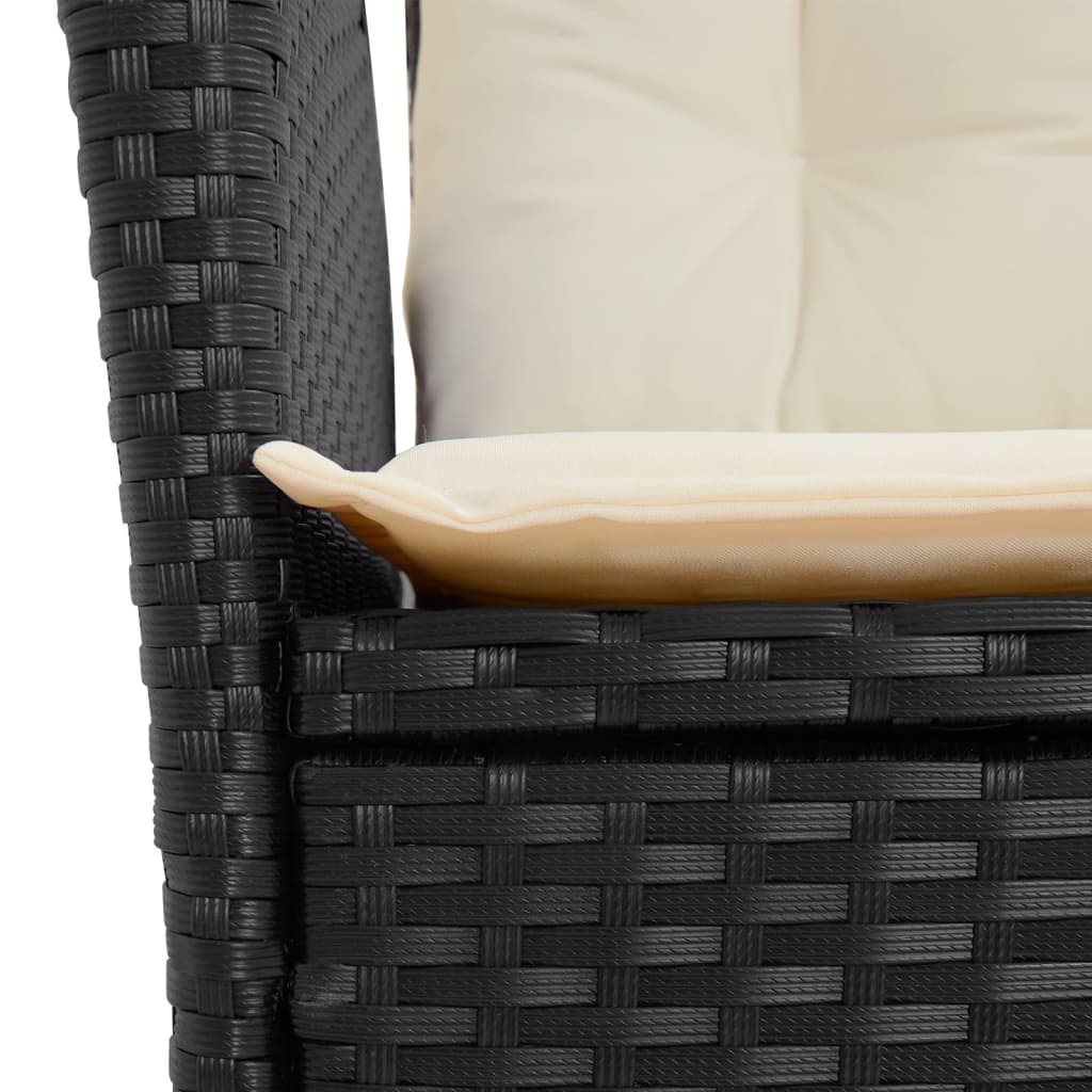 vidaXL 3-delige Tuinset met kussens poly rattan zwart