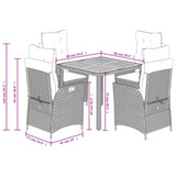 vidaXL 3-delige Tuinset met kussens poly rattan zwart