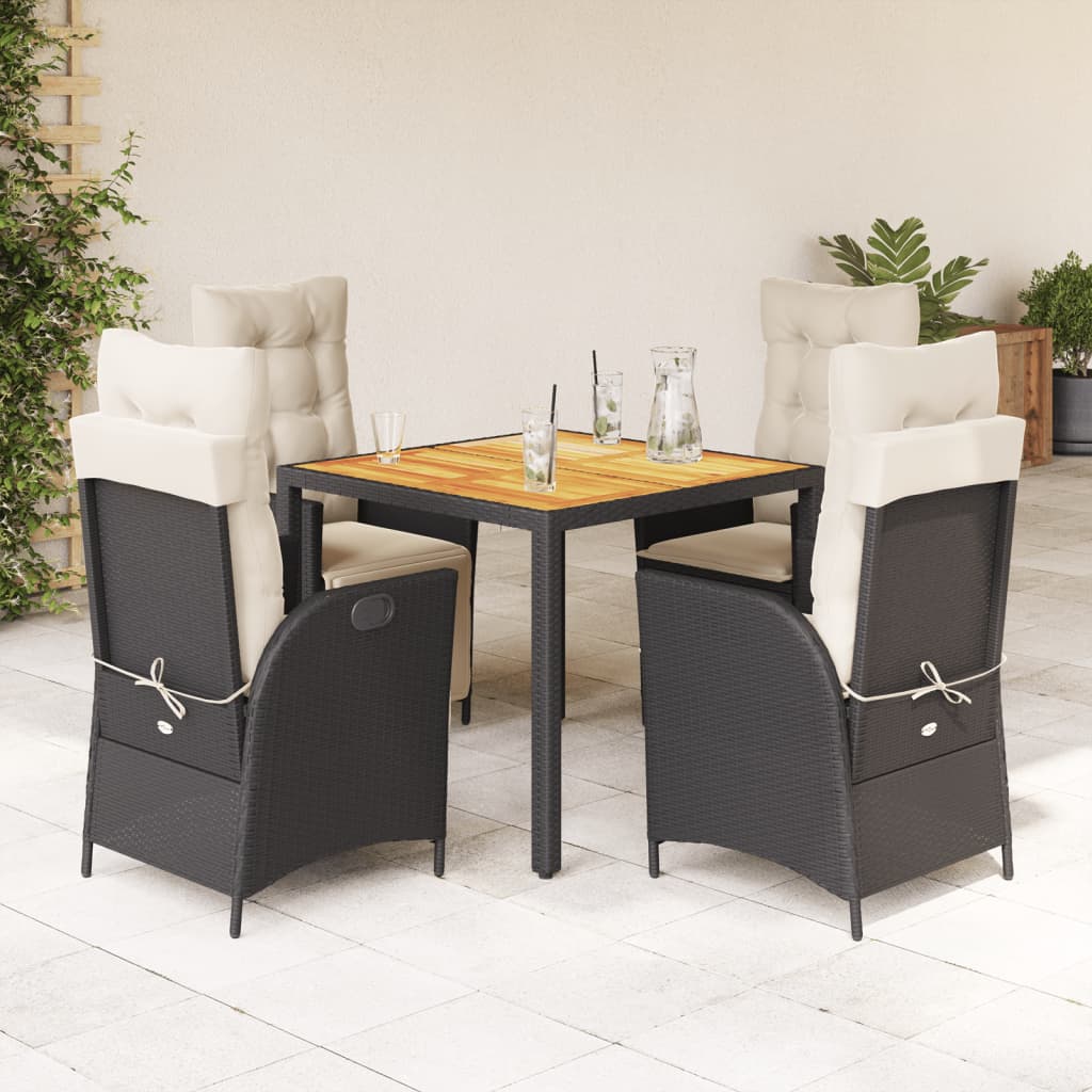 vidaXL 3-delige Tuinset met kussens poly rattan zwart