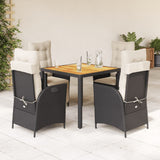 vidaXL 3-delige Tuinset met kussens poly rattan zwart