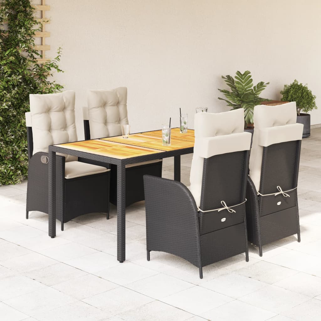 vidaXL 3-delige Tuinset met kussens poly rattan zwart