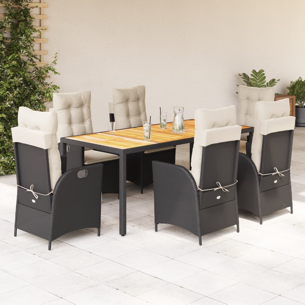 vidaXL 3-delige Tuinset met kussens poly rattan zwart