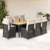 vidaXL 3-delige Tuinset met kussens poly rattan zwart