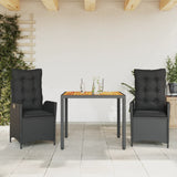vidaXL 3-delige Tuinset met kussens poly rattan zwart