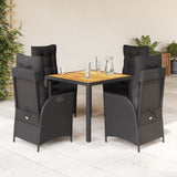 vidaXL 3-delige Tuinset met kussens poly rattan zwart