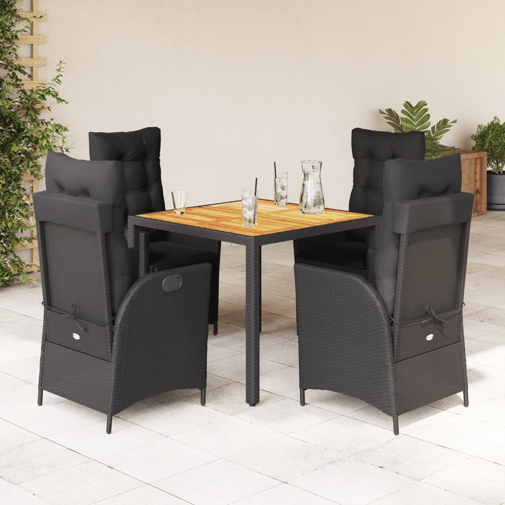 vidaXL 3-delige Tuinset met kussens poly rattan zwart