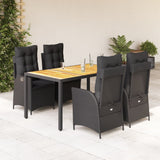 vidaXL 3-delige Tuinset met kussens poly rattan zwart