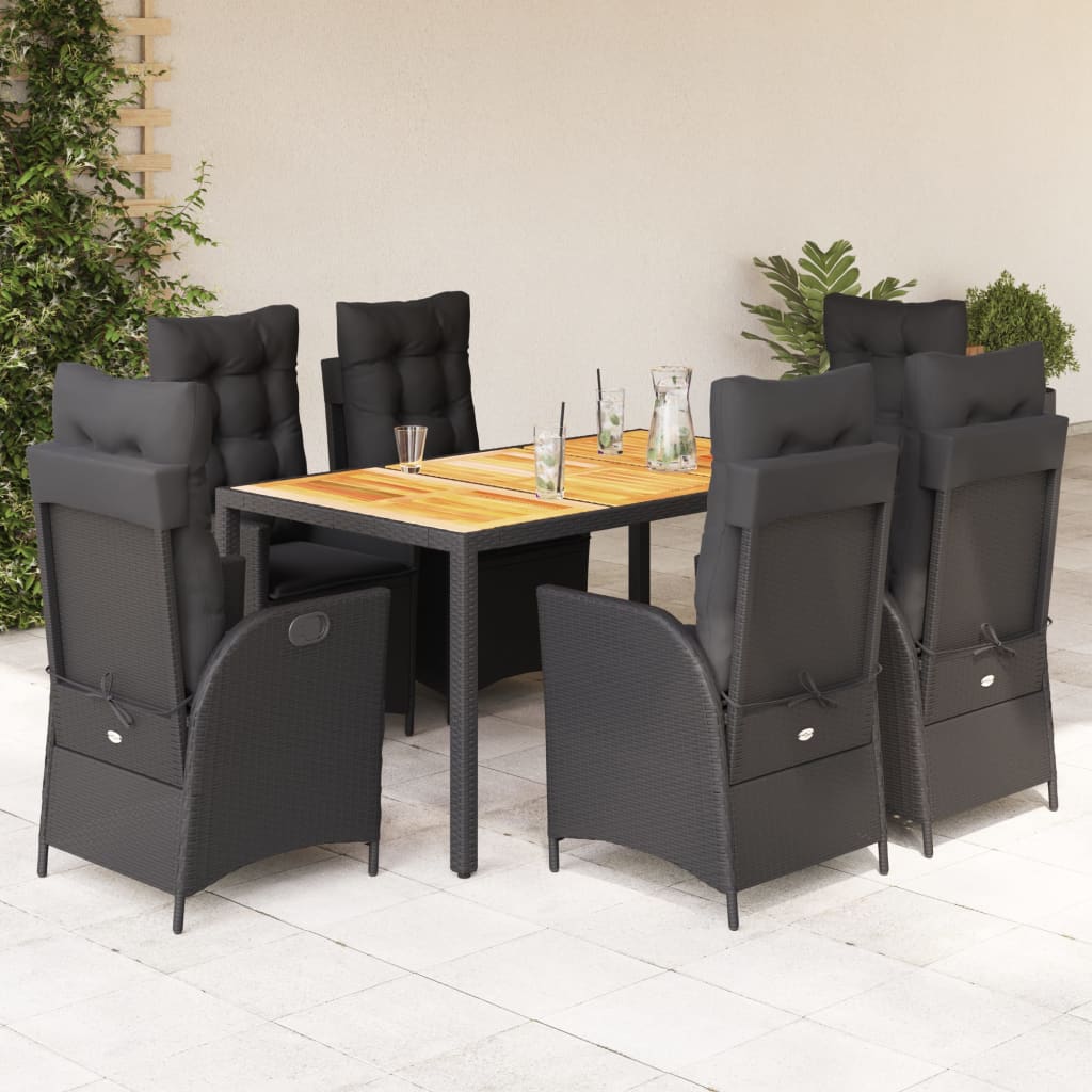 vidaXL 3-delige Tuinset met kussens poly rattan zwart