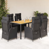 vidaXL 3-delige Tuinset met kussens poly rattan zwart