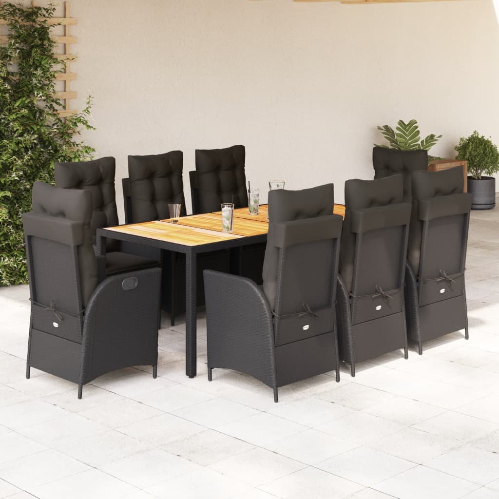 vidaXL 3-delige Tuinset met kussens poly rattan zwart