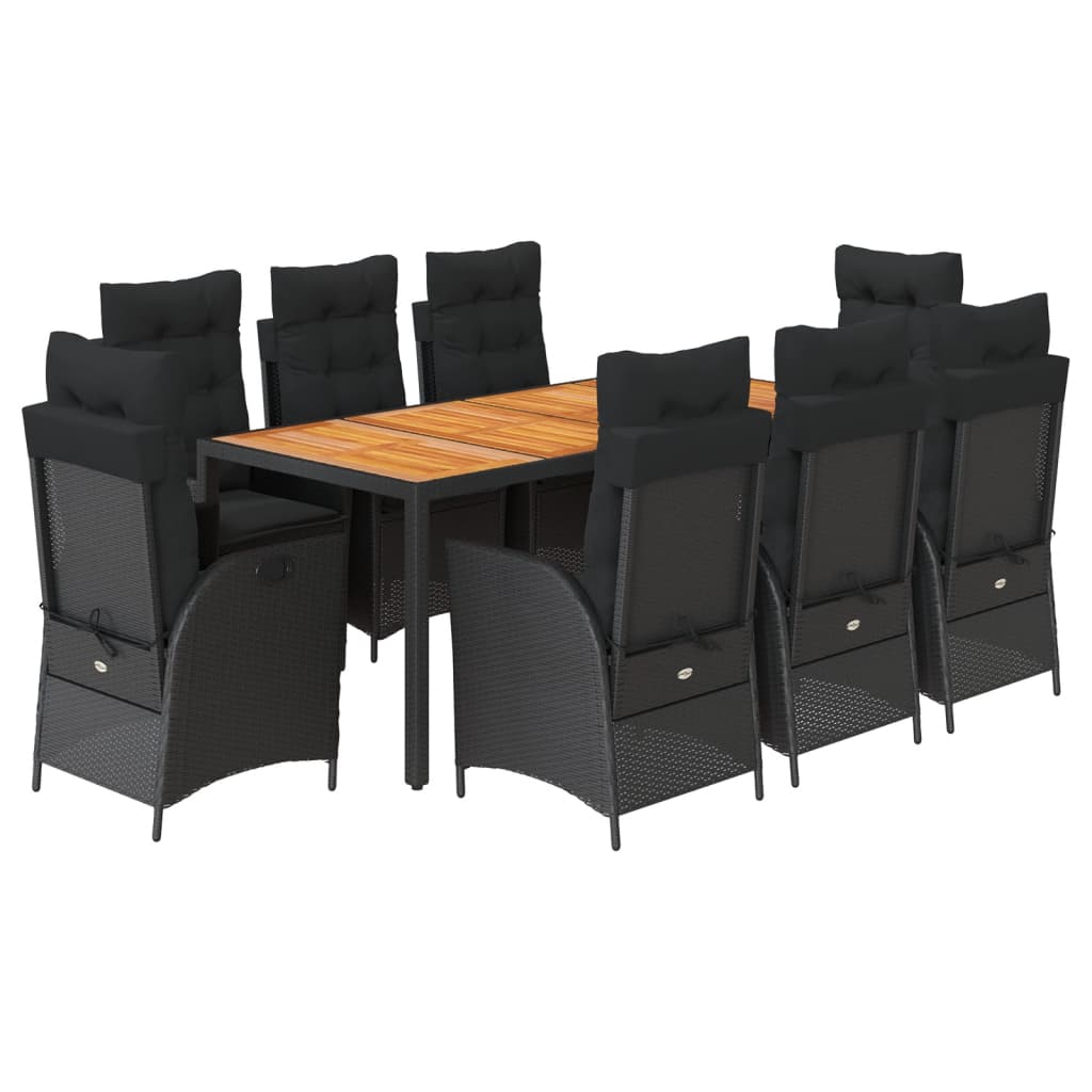 vidaXL 3-delige Tuinset met kussens poly rattan zwart
