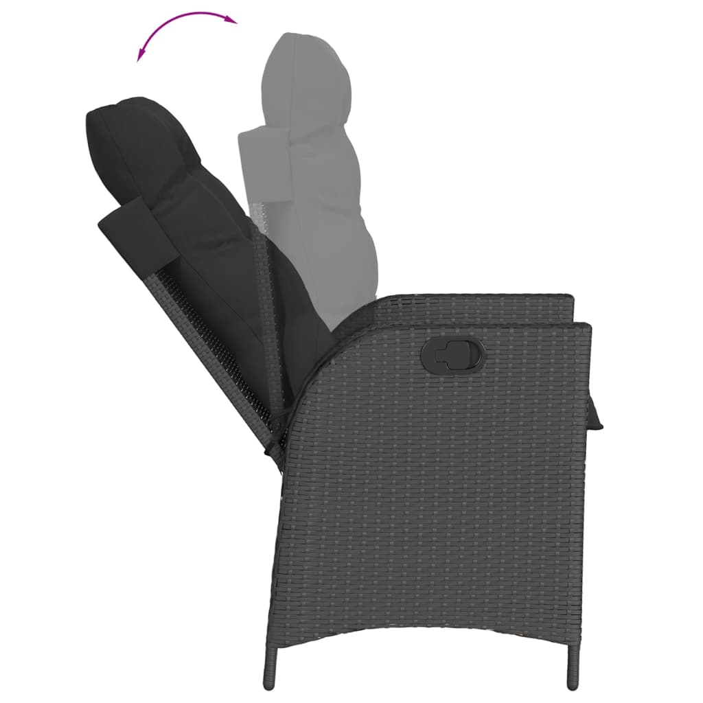 vidaXL 3-delige Tuinset met kussens poly rattan zwart