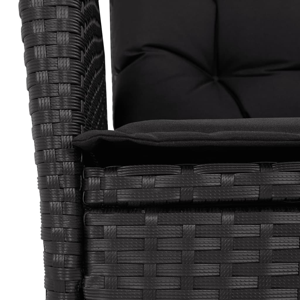 vidaXL 3-delige Tuinset met kussens poly rattan zwart