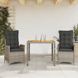 vidaXL 3-Piece Garden Lounge Set with Cushions Poly Rattan Grey