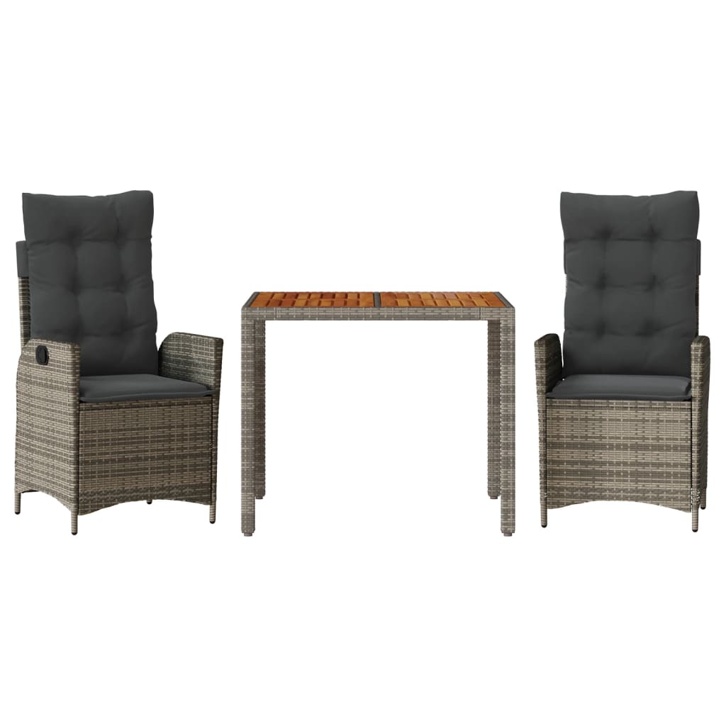 vidaXL 3-Piece Garden Lounge Set with Cushions Poly Rattan Grey