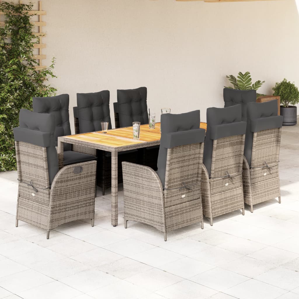 vidaXL 3-Piece Garden Lounge Set with Cushions Poly Rattan Grey
