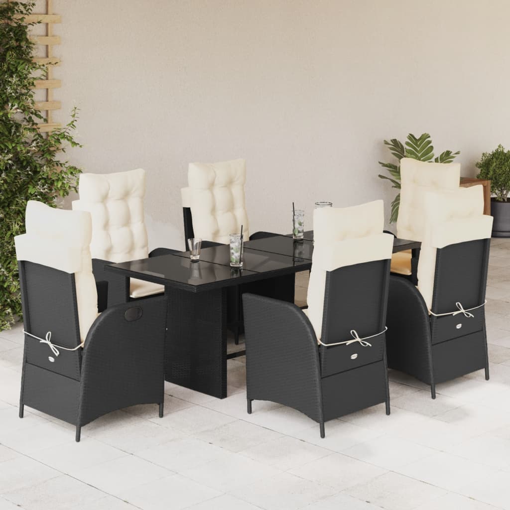 vidaXL 7-delige Tuinset met kussens poly rattan zwart