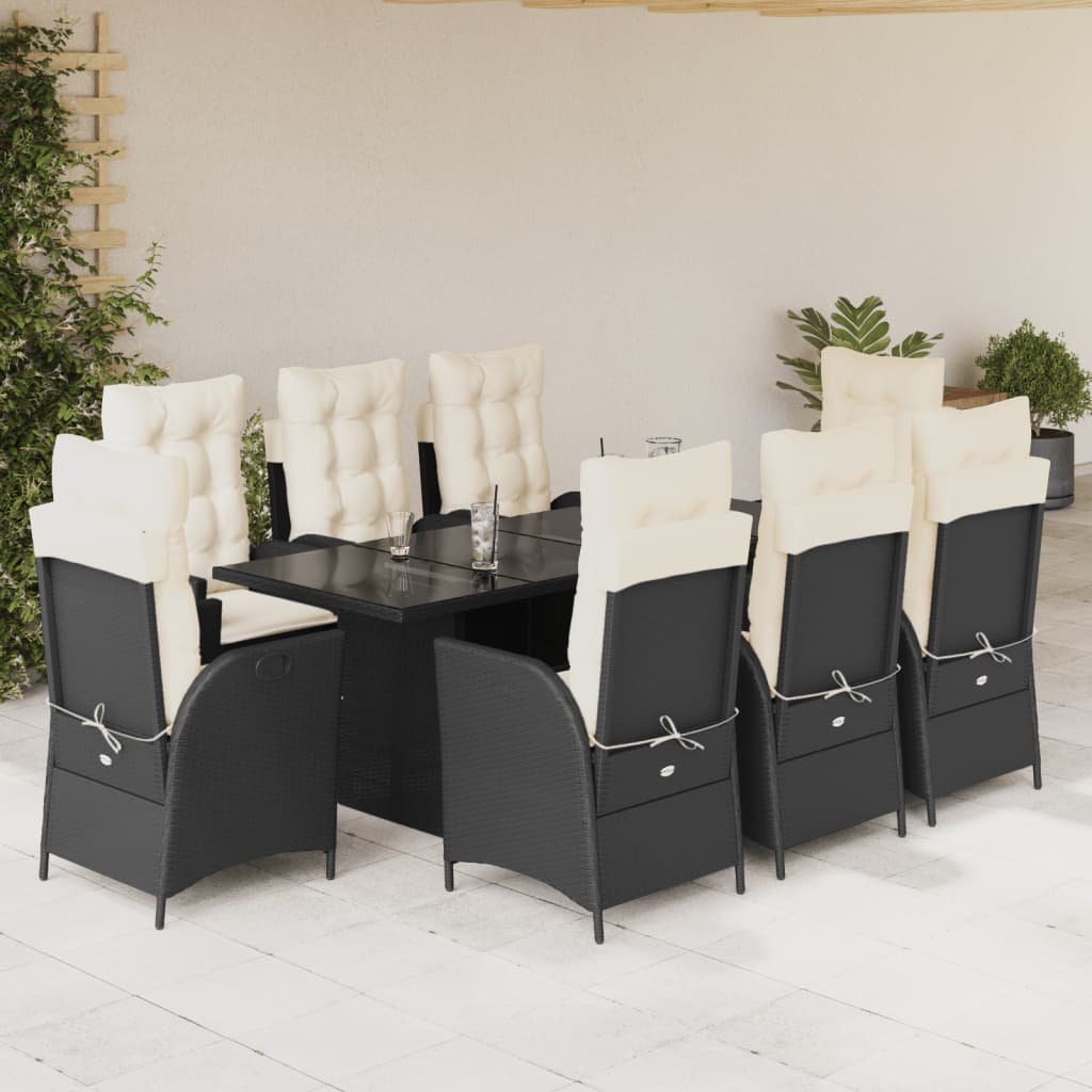 vidaXL 7-delige Tuinset met kussens poly rattan zwart