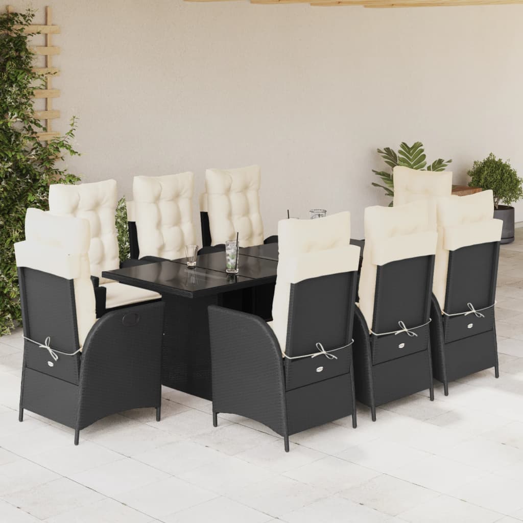 vidaXL 7-delige Tuinset met kussens poly rattan zwart