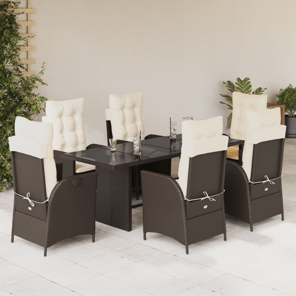 vidaXL 7-delige Tuinset met kussens poly rattan zwart