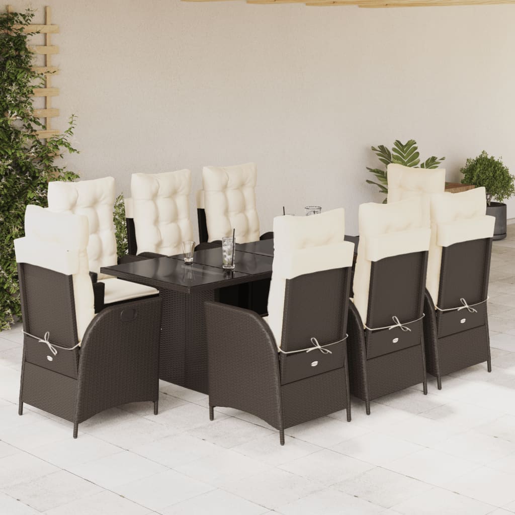 vidaXL 7-delige Tuinset met kussens poly rattan zwart