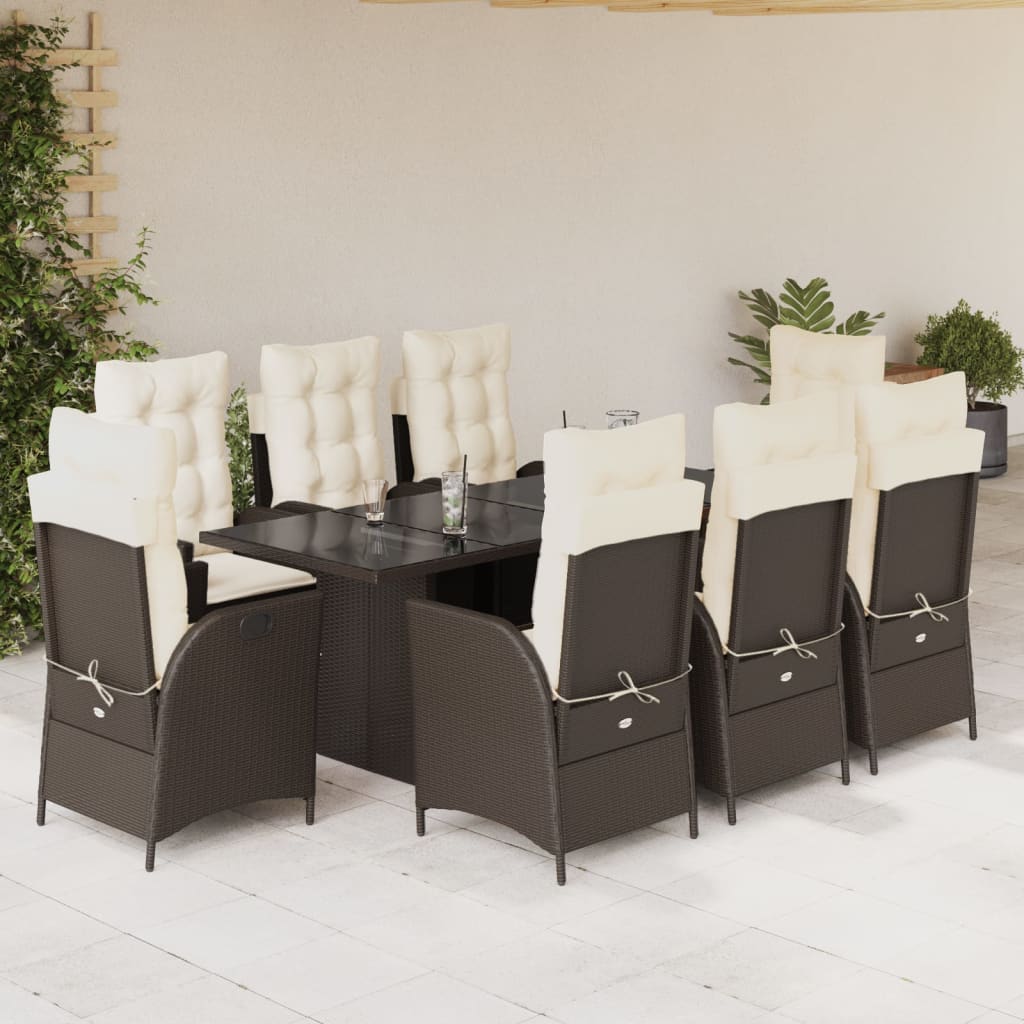 vidaXL 7-delige Tuinset met kussens poly rattan zwart