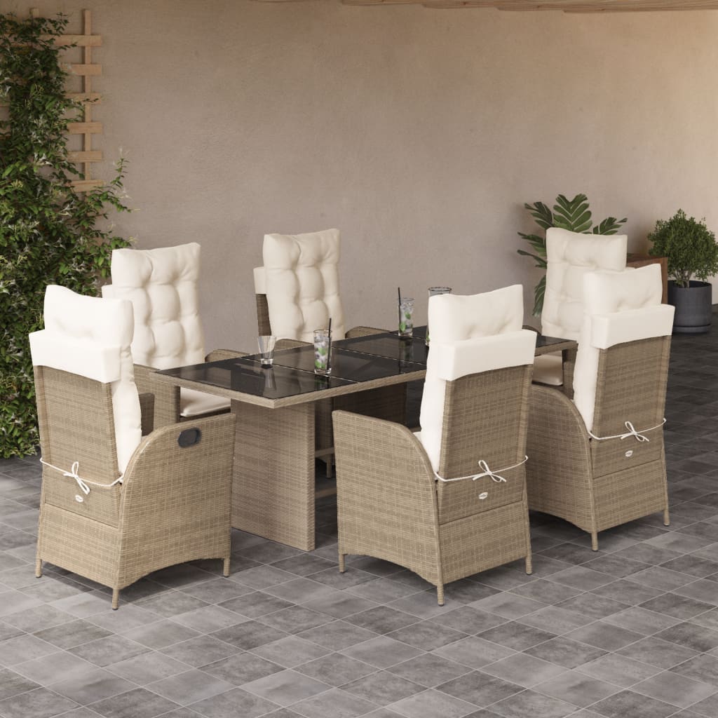 vidaXL 7-delige Tuinset met kussens poly rattan zwart