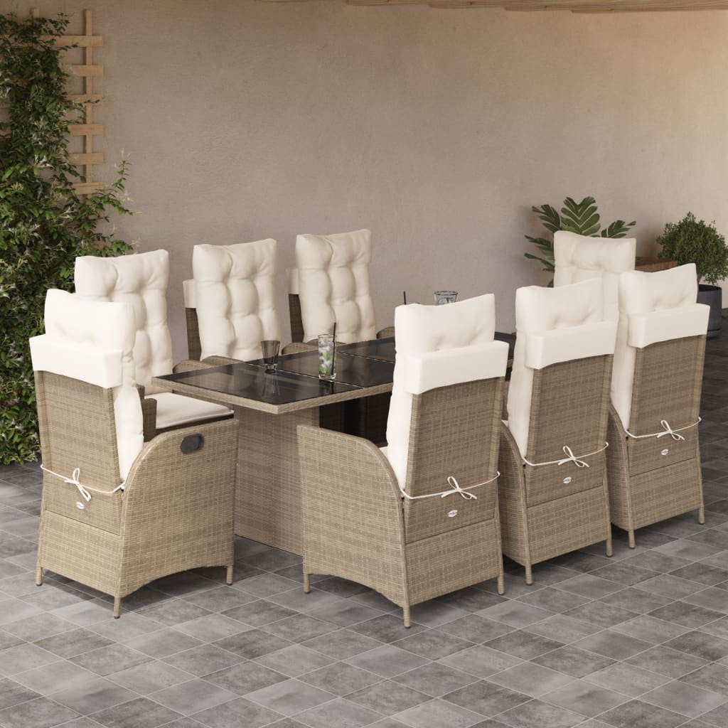 vidaXL 7-delige Tuinset met kussens poly rattan zwart